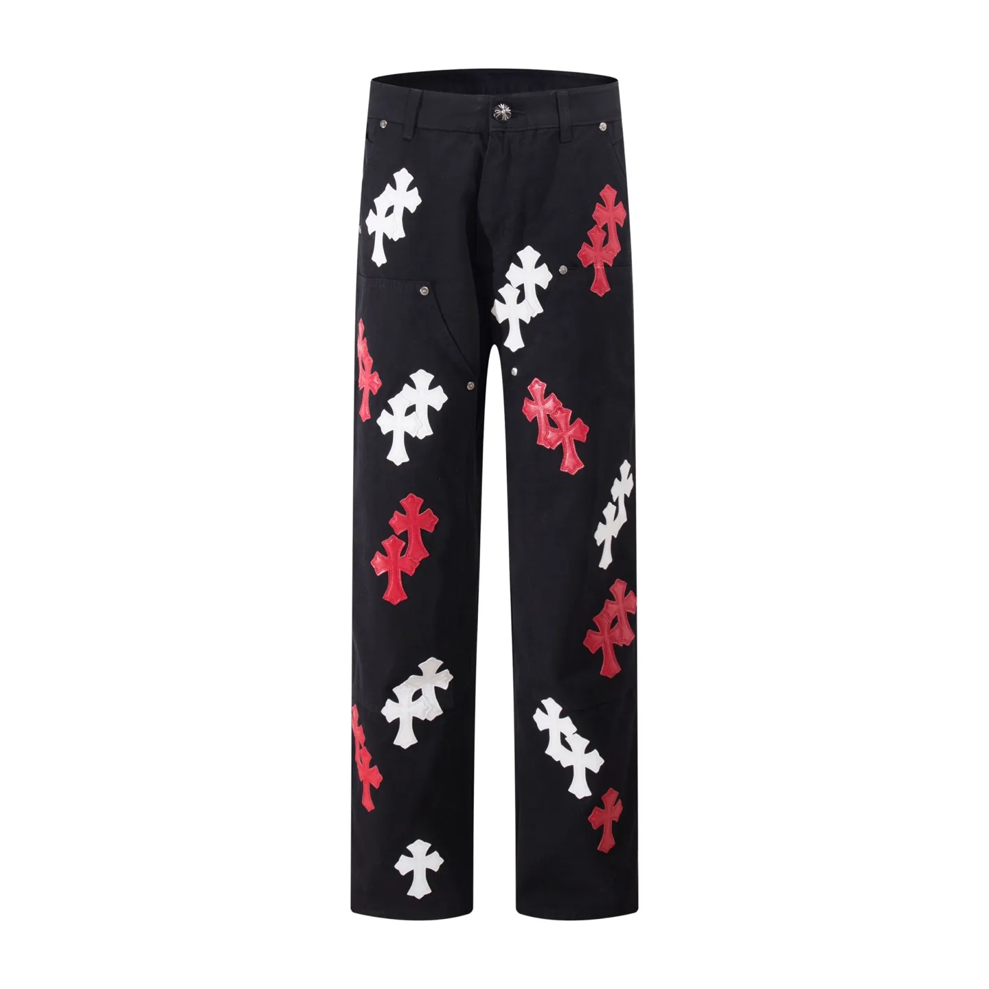 P260 model number: H25 Croxin & 𝐂𝐡𝐫𝐨𝐦𝐞 𝐇𝐞𝐚𝐫𝐭 ss25 black trousers, red and white leather button jeans, styles with different wash textures, very friendly to people with thin legs, and the slightly flared version perfectly modifies the leg shape The timeless and moderate length makes it easy to match and match. It is the basis for various styles and is a must-have in your wardrobe! The fabric is stiff but also makes the upper body soft without losing texture. The washing process is even more perfect. It is a must-have item for everyone! ! ! Washed wheat, hang tag, pants label, three labels complete Color: black Size: 28-30-32-34-36